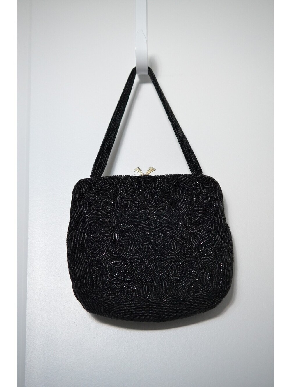 Vintage Walborg Black Beaded Evening Bag Handbag Made in Belgium